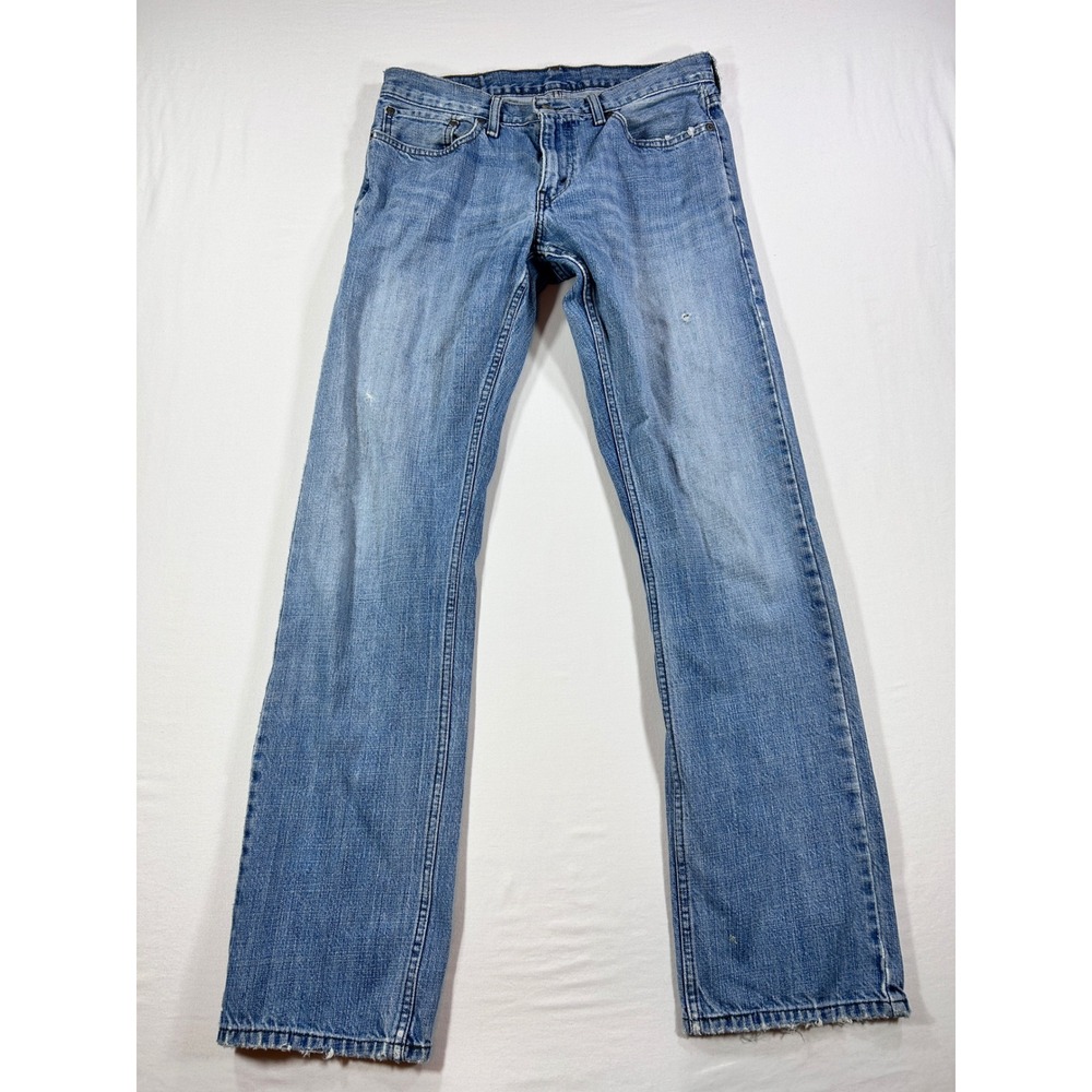 Levis 514 Straight Leg Jeans Light Wash Distressed Blue Denim W32 L34 Mens